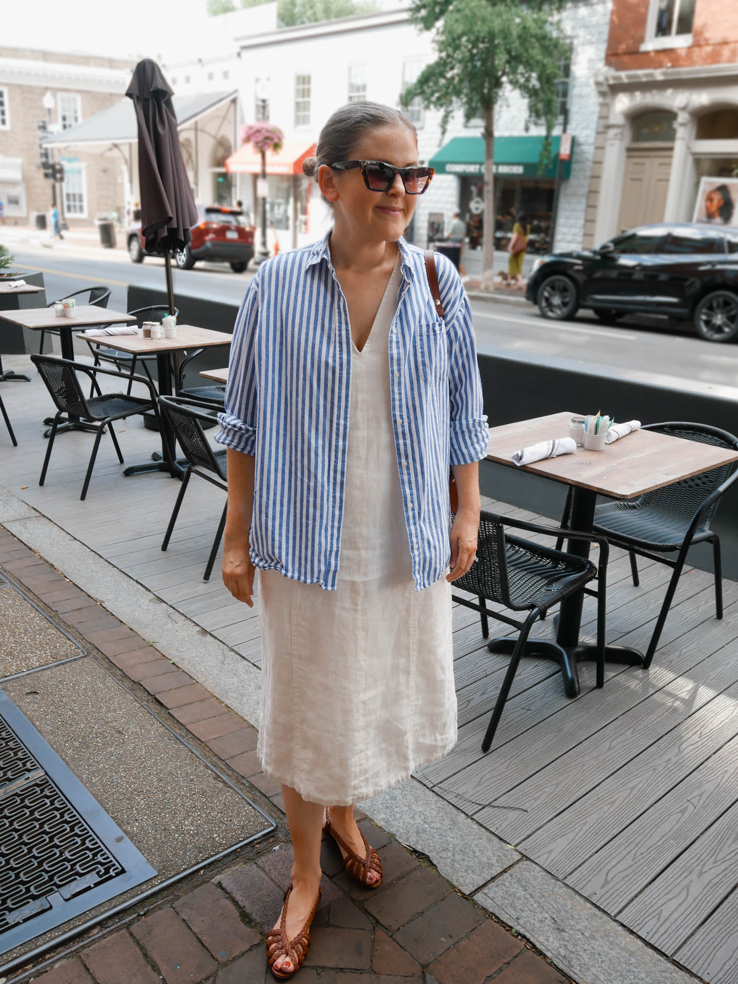 blue striped dress outfit White And Blue Striped Maxi Dress S main image 0